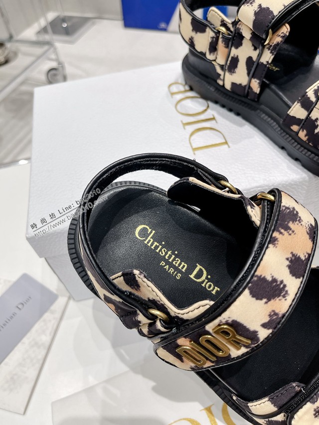 Dior迪奧2022新款新色系魔術貼涼鞋原版複刻專櫃豹紋系沙灘涼鞋女士涼鞋 dx3088